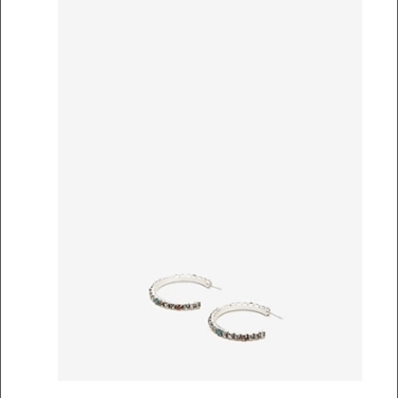 Express Multicolor Rhinestone Hoop Earrings - Picture 2 of 7